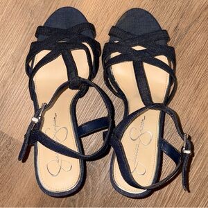 Jessica Simpson Denim Cork Wedge Sandals Size 8.5